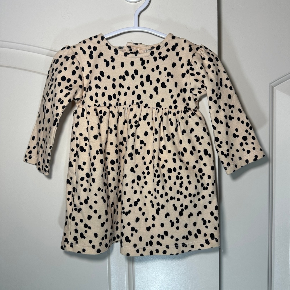 Magnetic Me Dress Baby Girl 6-9M Cream Black Spot On Dot Organic Cotton Long Slv